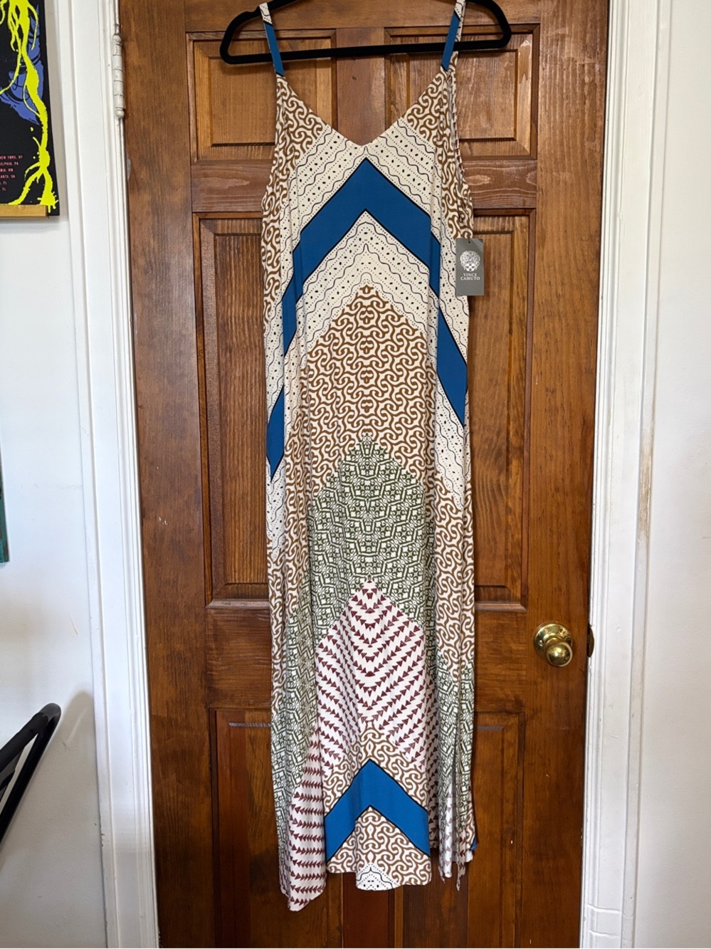 Vince Camuto Blue and Neutral Printed Spaghetti-Strap Maxi Dress